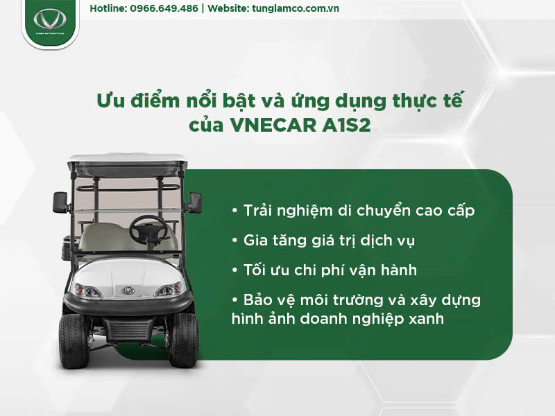 VNECAR A1S2 - Xe điện sân golf 2 chỗ, di chuyển linh hoạt