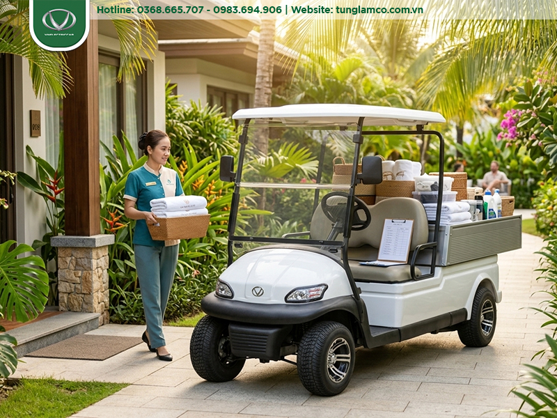 Xe điện chở hàng được sử dụng trong những bộ phận nào của resort?